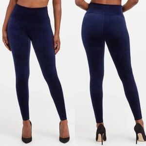 SPANX Deep Blue Velvet Velour Leggings Spanx Velvet